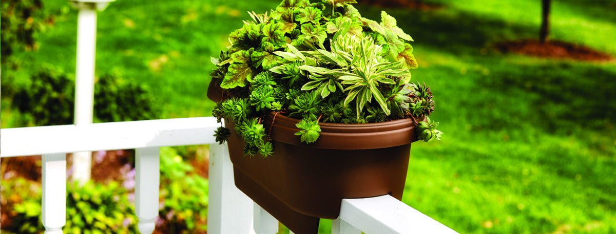 plastic balcony railing planter Bloem 477241-1001 Plastic Deck Rail Planter, Clay Color, 24" – Toolbox Supply