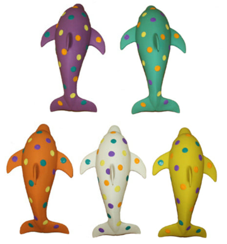 Multipet International 61065 Waylon Latex Dolphin Polka Dot Dog Toy, 8.5"