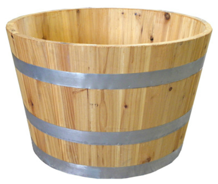 Real Wood G3054 Half Wine Barrel Solid Wood Planter, Oak Finish