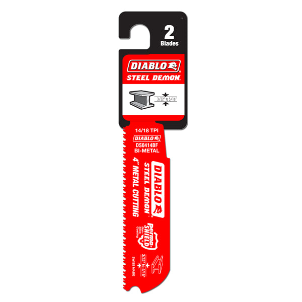 Diablo DS0414BF2 Bi-Metal Reciprocating Steel Blade, 4 Inch x 14/18 Tooth, 2-Pack