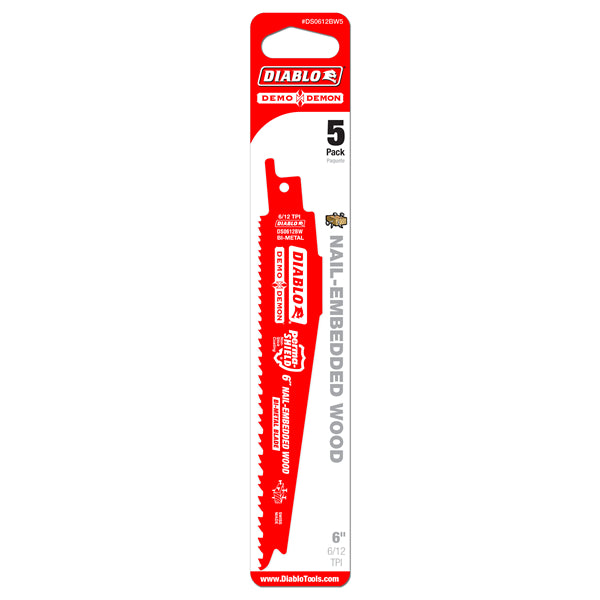 Diablo DS0612BW5 Demo Demon Reciprocating Blade, 6" x 6-12 Tooth, 5-Pack