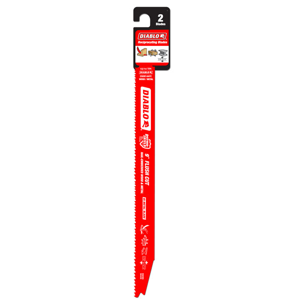 Diablo DS0914AFC2 Bi-Metal Flush Cut Recip Blade, 9" x 10/14 TPI, 2-Pack