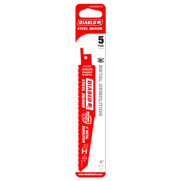 Diablo DS0608BFD5 Bi-Metal Recip Blade for Metal Demolition,6" x 8/10 Tooth,5-Pk