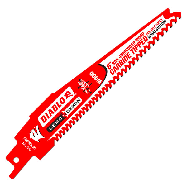 Diablo DS0606CWS Carbide Tipped Recip Saw Blade for Nail-Embedded Wood,6" x 6TPI