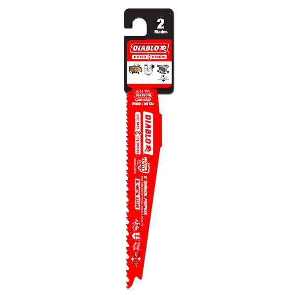 Diablo DS0614BGP2 Demo Demon Bi-Metal Recip Saw Blade, 6" x 8/14 TPI