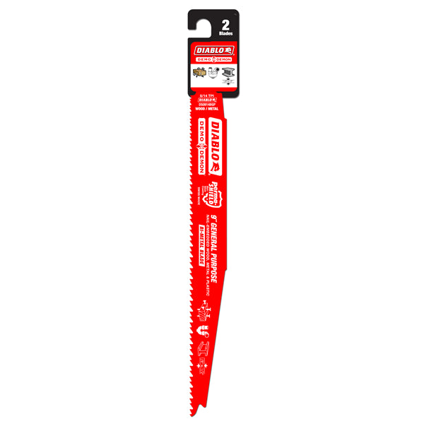 Diablo DS0914BGP2 Demo Demon Bi-Metal Recip Saw Blade, 9" x 8/14 TPI, 2-Pack