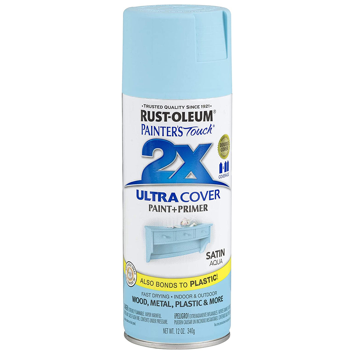 Rust-Oleum 249085 Painter's Touch 2x Ultra Cover Spray Paint, Satin Aqua, 12 Oz