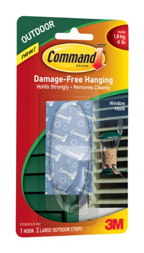 Command™ 17093CLR-AW Outdoor Window Hook with 2-Strips, Large, Clear