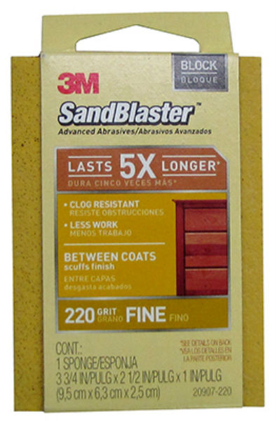 3M 20907-220 SandBlaster Between Coats Sanding Sponge Block, 220-Grit, Gold