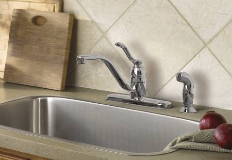 Moen CA87528 Banbury One-Handle Low Arc Kitchen Faucet w/ Side Spray, Chrome