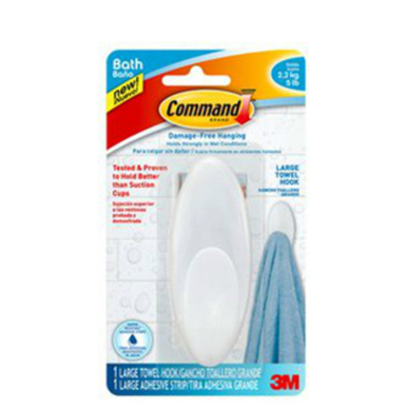 Command™ BATH17-ES Large Towel Hook with Water-Resistant Strips, Frosted