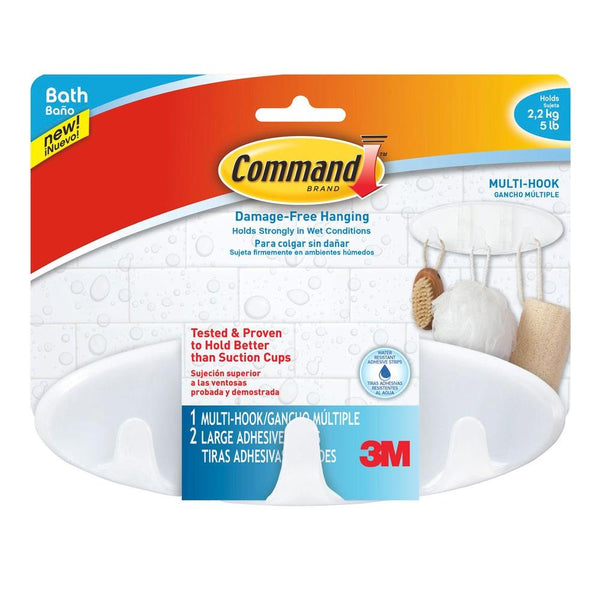 Command™ BATH21-ES Bath Multi-Hook w/ 2 Large Water-Resistant Strips, Frosted