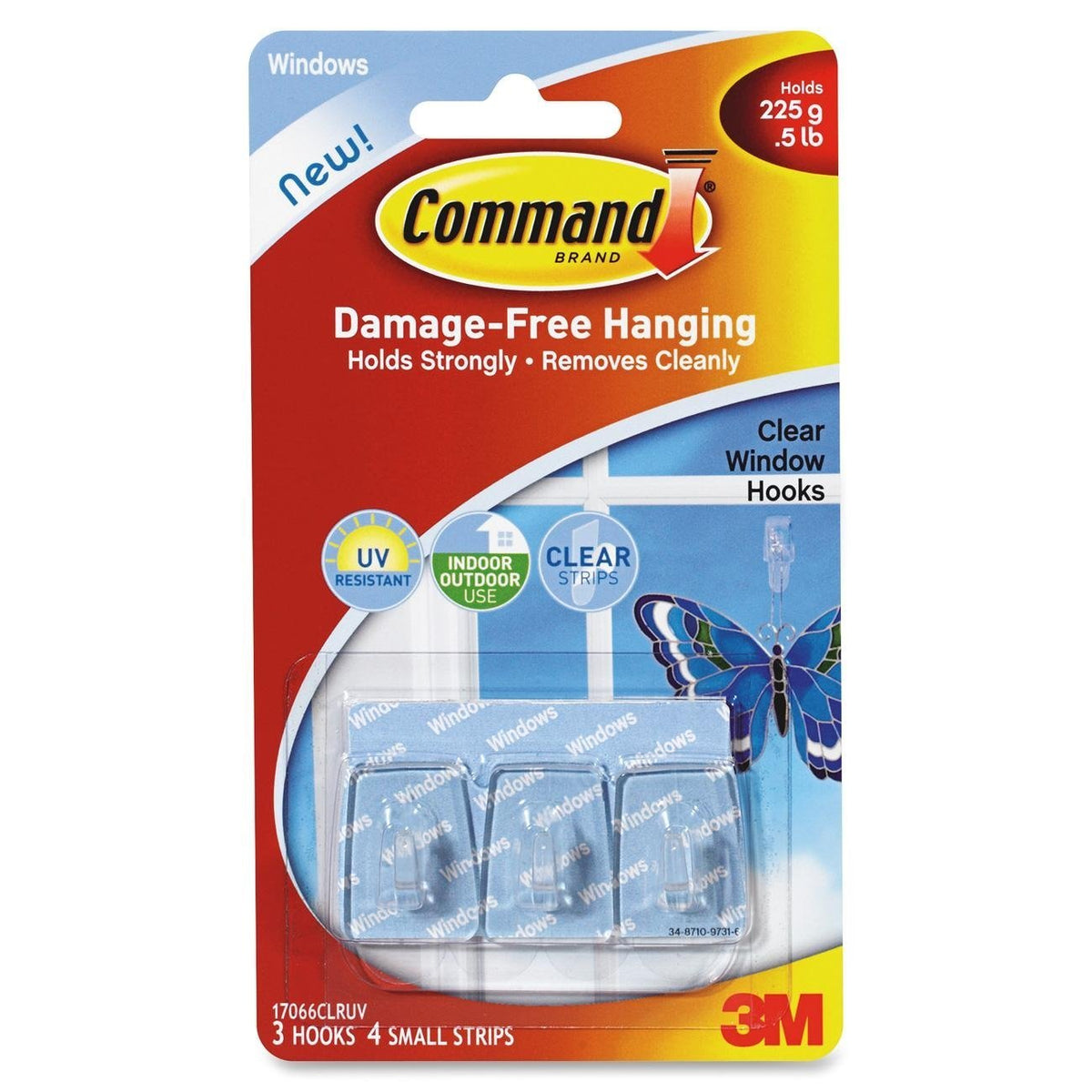 Command 17066CLRUV Clear Small Window Hooks, 3 Hooks & 4 Strips, 3 Pack