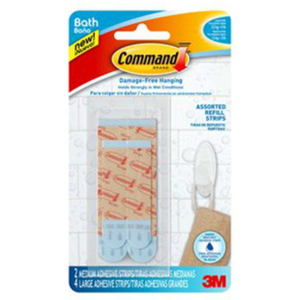 Command™ BATH22-ES Water-Resistant Refill Strips, Blue, Assorted