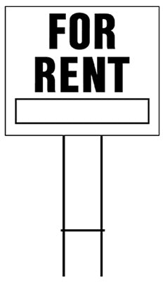 Hy-Ko LFR-4 For Rent Sign, 19" x 24", White & Black