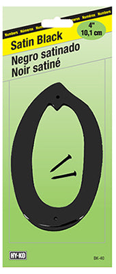 Hy-Ko BK-40/0 Zinc House Number 0 Sign, 4", Satin Black Finish