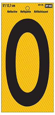 Hy-Ko RV-75/0  Number 0 Sign, Black on Yellow Reflective Background, 5"