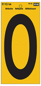 Hy-Ko RV-75/0  Number 0 Sign, Black on Yellow Reflective Background, 5"