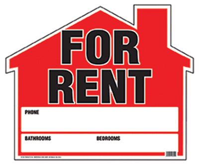 Hy-Ko RS-901 For Rent House Shaped Sign, 19" x 23", Red/Black