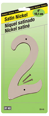 Hy-Ko SN-40/2 Satin Nickel House Number 2 Sign with Nails, 4"