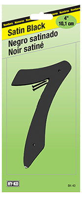 Hy-Ko BK-40/7 Zinc House Number 7 Sign, 4", Satin Black Finish