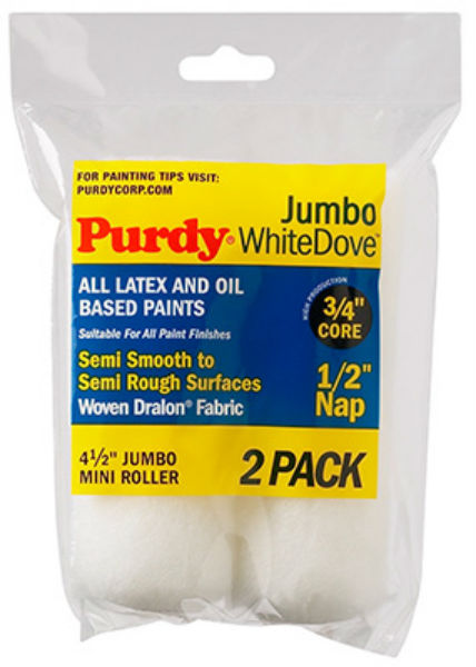 Purdy® 140624013 White Dove Jumbo Mini Roller Cover, 4.5" x 1/2", 2-Pack