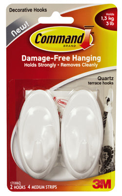 Command™ 17086Q Decorative Terrace Hook, Medium, Quartz, 2 Hooks & 4 Strips