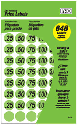 Hy-Ko 30101 Price Labels, 3/4", Green, 648-Piece