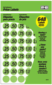 Hy-Ko 30101 Price Labels, 3/4", Green, 648-Piece