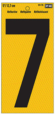 Hy-Ko RV-75/7 Number 7 Sign, Black on Yellow Reflective Background, 5"
