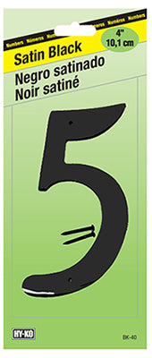 Hy-Ko BK-40/5 Zinc House Number 5 Sign, 4", Satin Black Finish