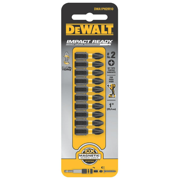 DeWalt® DWA1PH2IR10 Phillips #2 Impact Ready® Bit Tip with FlexTorq™, 1", 10-Pack