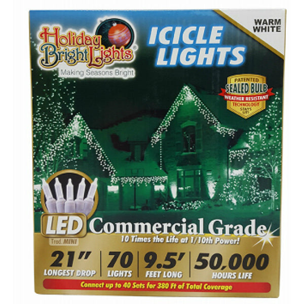 Holiday Bright LEDBX-T570-IC-WW Christmas T5 LED Icicle 70-Light Set, Warm White