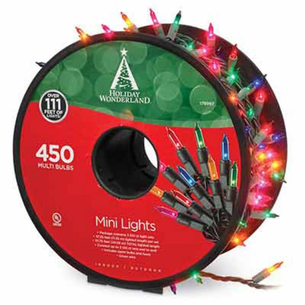 Holiday Wonderland 48351-88 Christmas Multi Mini 450-Lights w/Green Wire, 114'