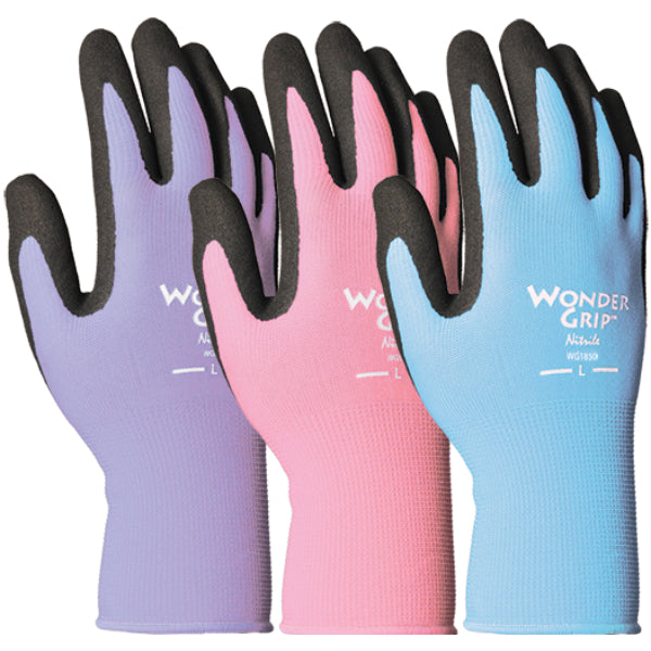 Wonder Grip® WG1850ACL Nearly Naked Nitrile Palm Garden Gloves, Large, Assorted