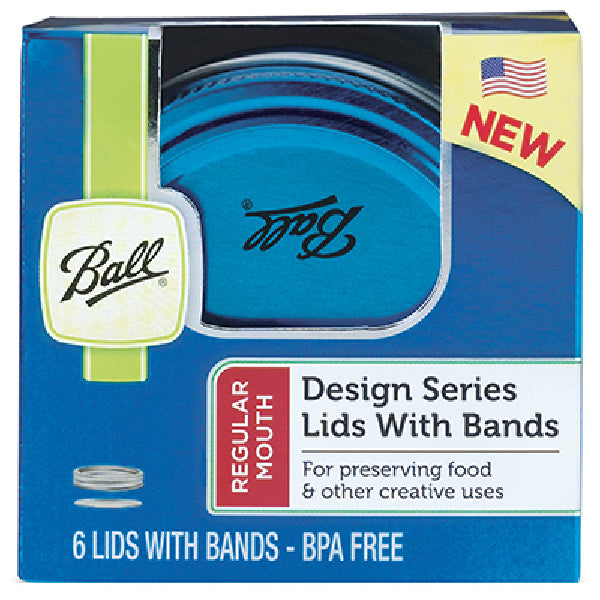 Ball® 1440030020 Design Series Regular Mouth Jar Lids with Bands, Blue, 6-Pack