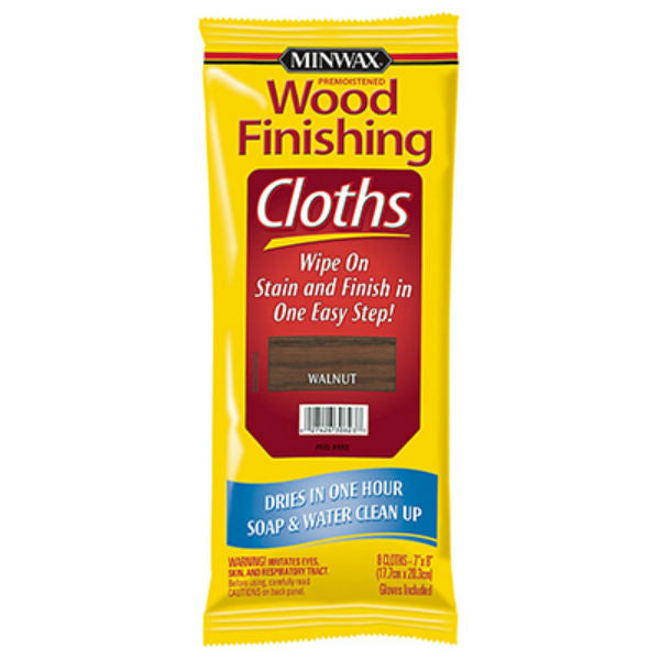 Minwax® 308230000 Pre-Moistened Wood Finishing Cloths, Walnut