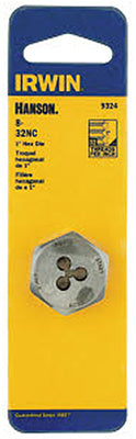 Irwin Tools 9324 Hanson® Hexagon Machine Screw Die, 8 - 32 NC, 1"