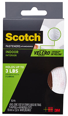Scotch™ RF4740 Indoor Recloseable Fasteners, 3/4" x 5', White