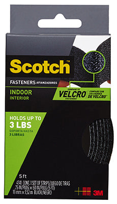 Scotch™ RF4741 Indoor Recloseable Fasteners, 3/4" x 5', Black