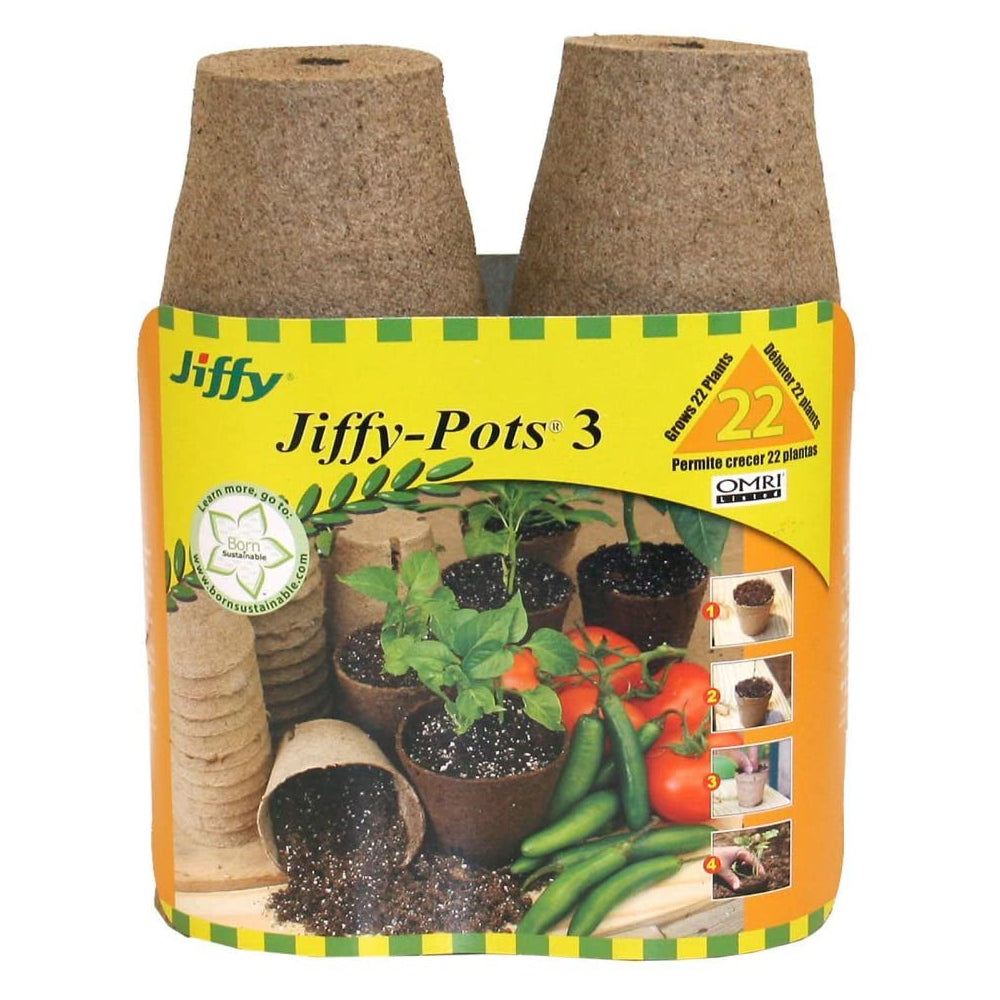 Jiffy JP322 Biodegradable Round Peat Pot, 3", 22-Pack