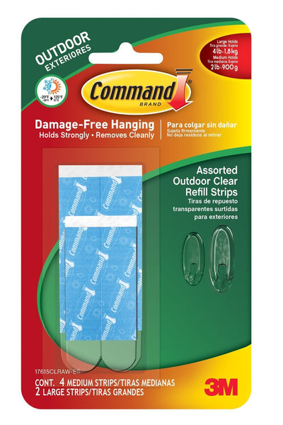 Command™ 17615CLRAW-ES Outdoor Clear Refill Strips, Medium & Large, 6-Count