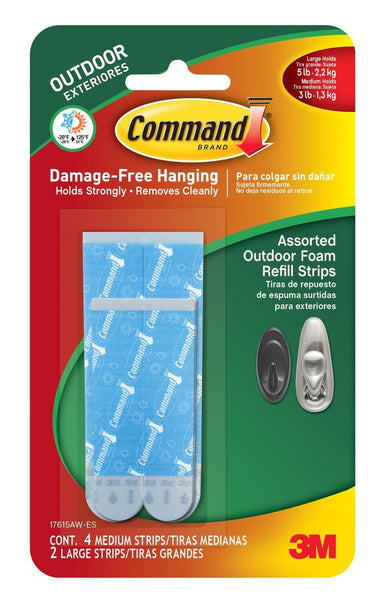 Command™ 17615AW-ES Outdoor Foam Refill Strips, Medium & Large, 6-Count