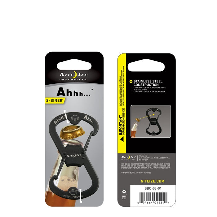 Nite Ize® SBO-03-01 S-Biner® Ahhh Multifunctional Carabiner/Bottle Opener, Black