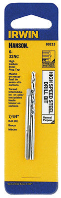 Irwin Tools 80213 Hanson® High Carbon Steel 6-32 NC Tap & 7/64" Drill Bit Set