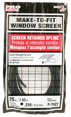 Prime Line® P-7527 Screen Retainer Spline, .210"  x 25', Black