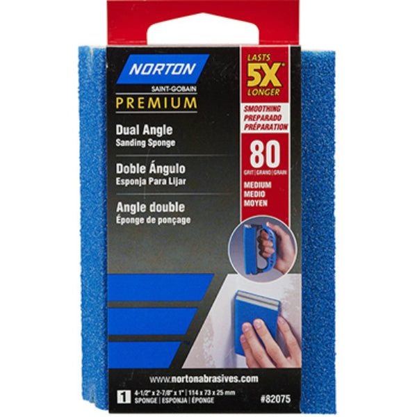 Norton® 07660782075 Premium Dual Angle Sanding Sponge, 5X, 80-Grit