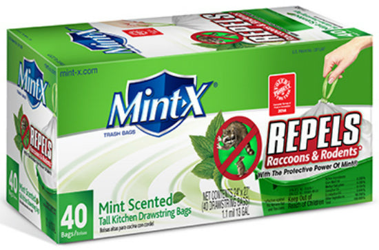 Mint-X MX2427W40DS Rodent Repellent Tall Kitchen Trash Bags, 13-Gal, 40-Count
