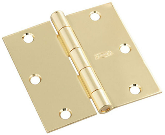 National Hardware® N830-212 Square Corner Door Hinge, Polished Brass, 3.5"