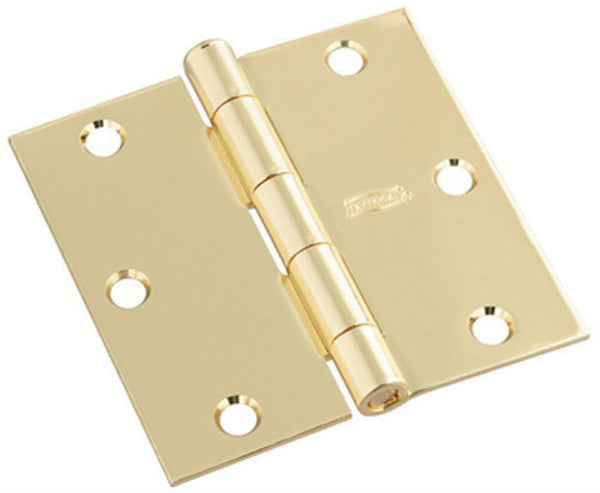 National Hardware® N830-212 Square Corner Door Hinge, Polished Brass, 3.5"